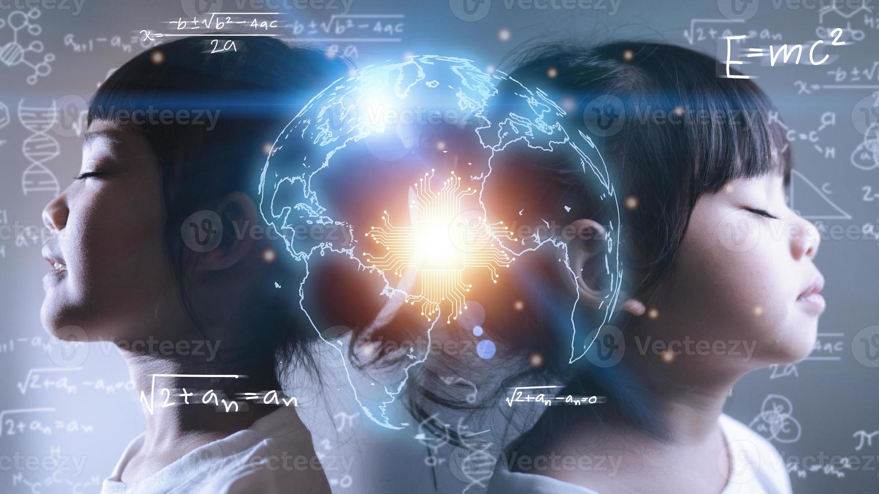 Fusion concept of children.Education technology concept. EdTech. AI Artificial Intelligence. photo