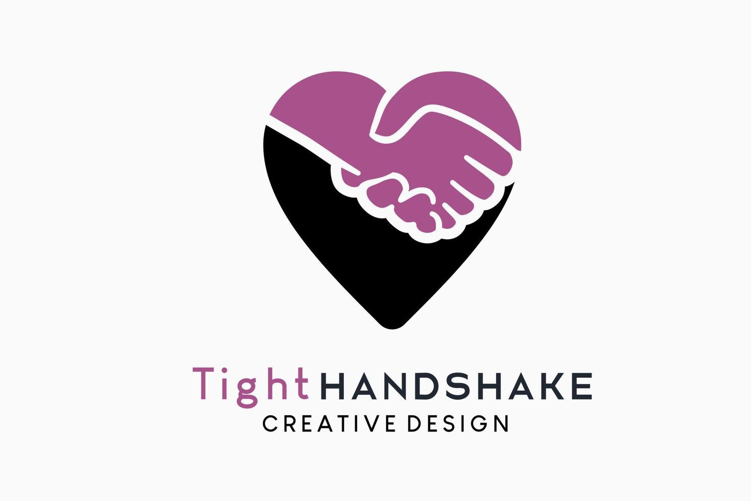handshake logo design in creative concept in heart icon vector