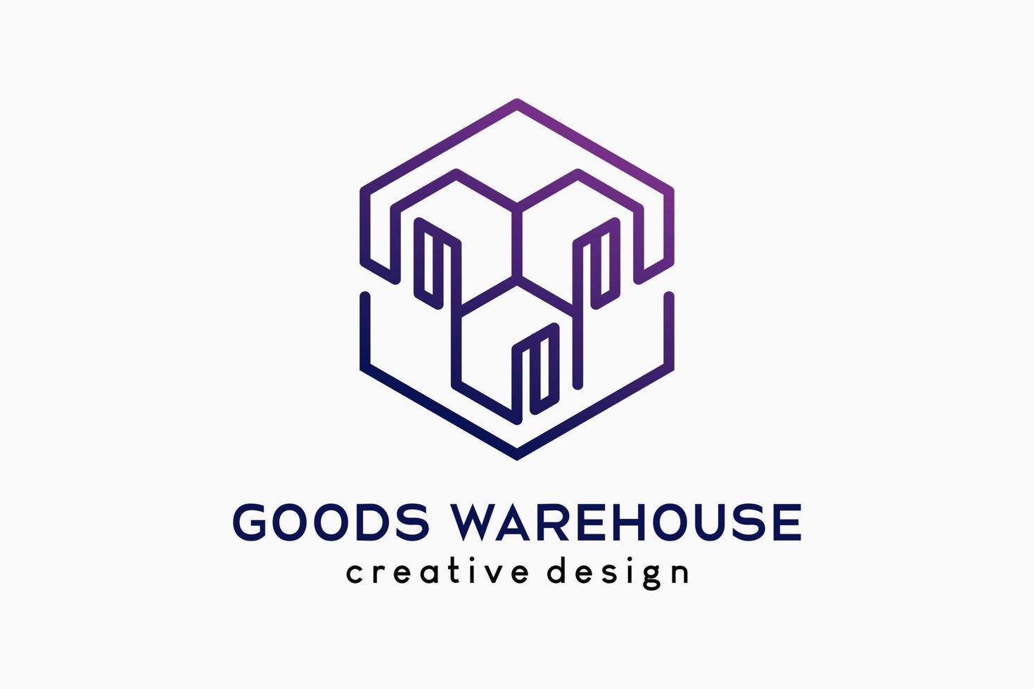 Warehouse or goods house logo design, box icon with line art concept in a hexagon vector