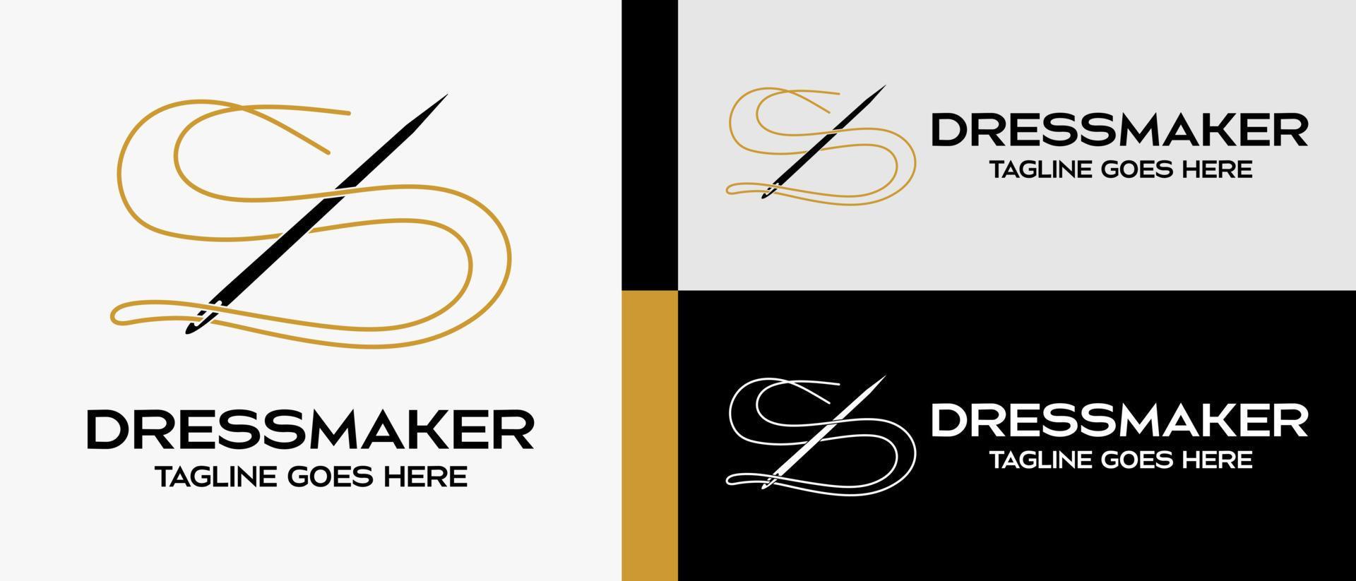 sewing needle and thread icon shaped letter s. logo design template for