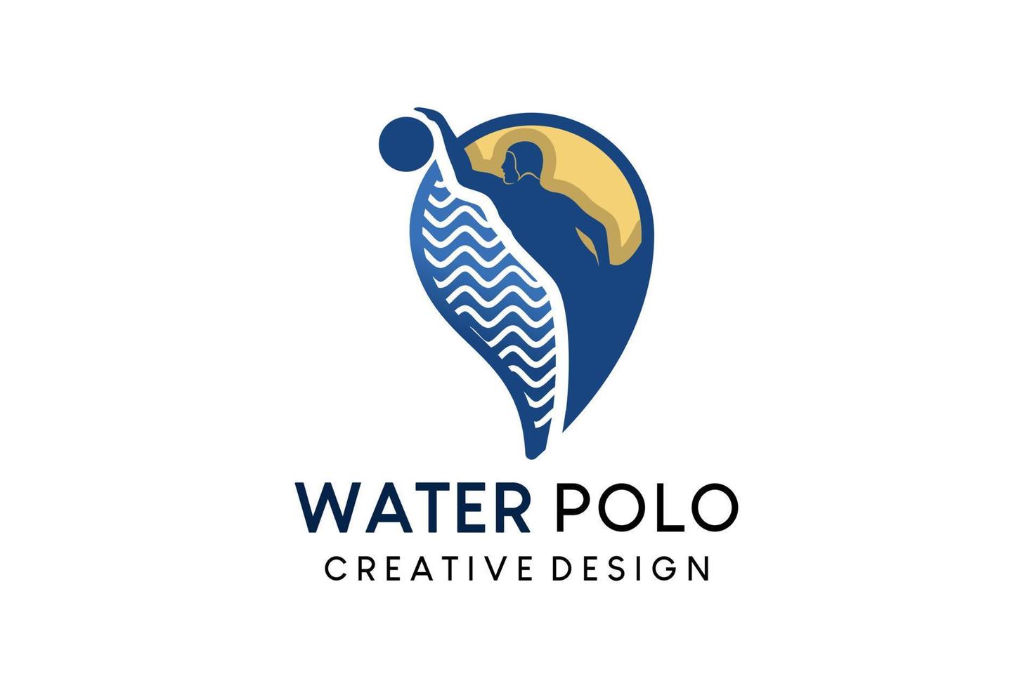 diseño del logotipo de waterpolo, ilustración vectorial de personas jugando a la pelota en el icono de gotas de agua vector
