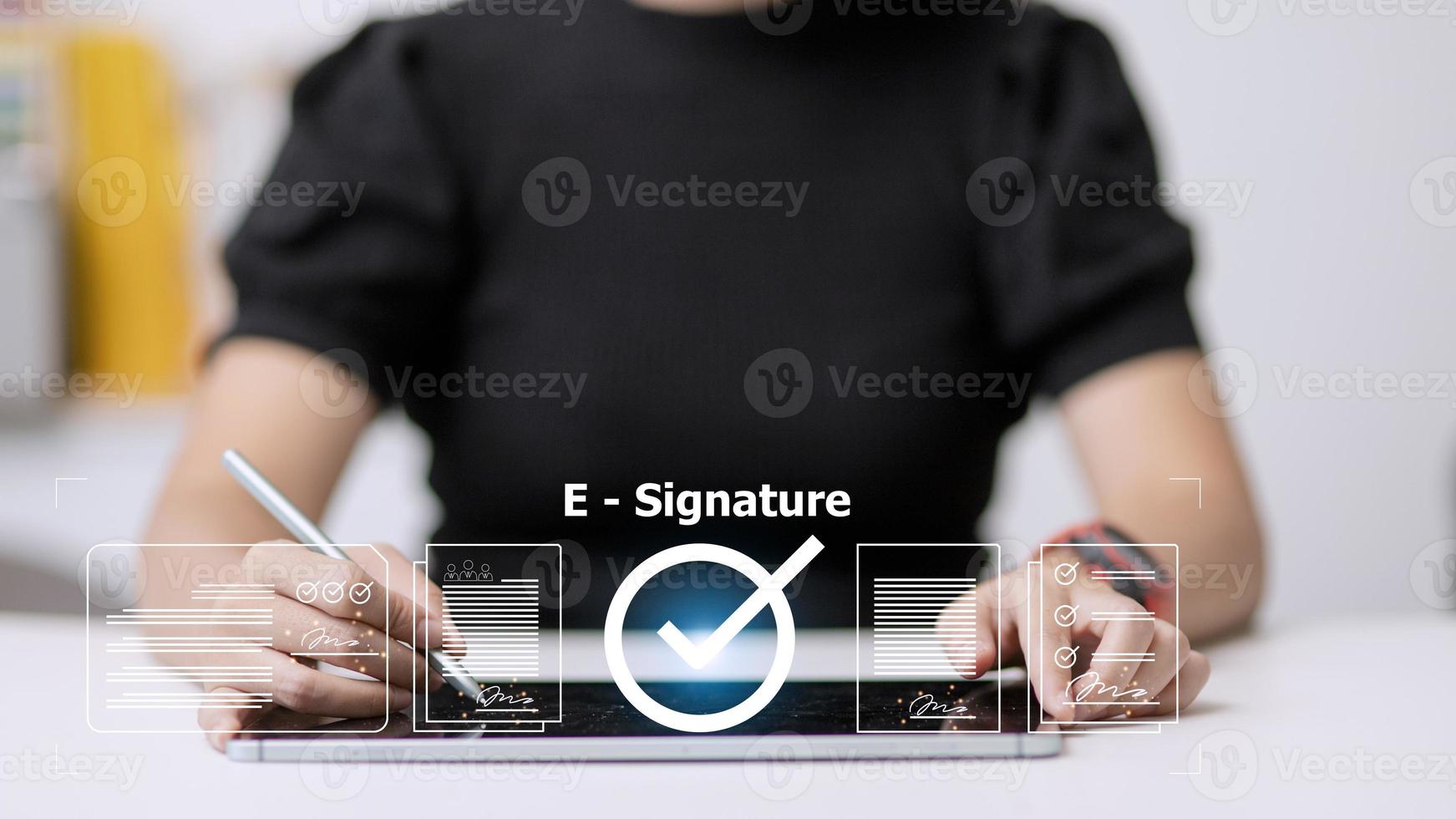 Online business contract Electronic signature, e-signing, digital document management, paperless office, signing business contract concept. photo