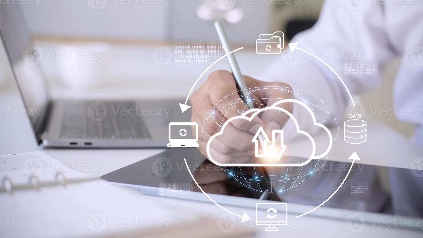 Cloud service technology concept with digital data storage icons. photo