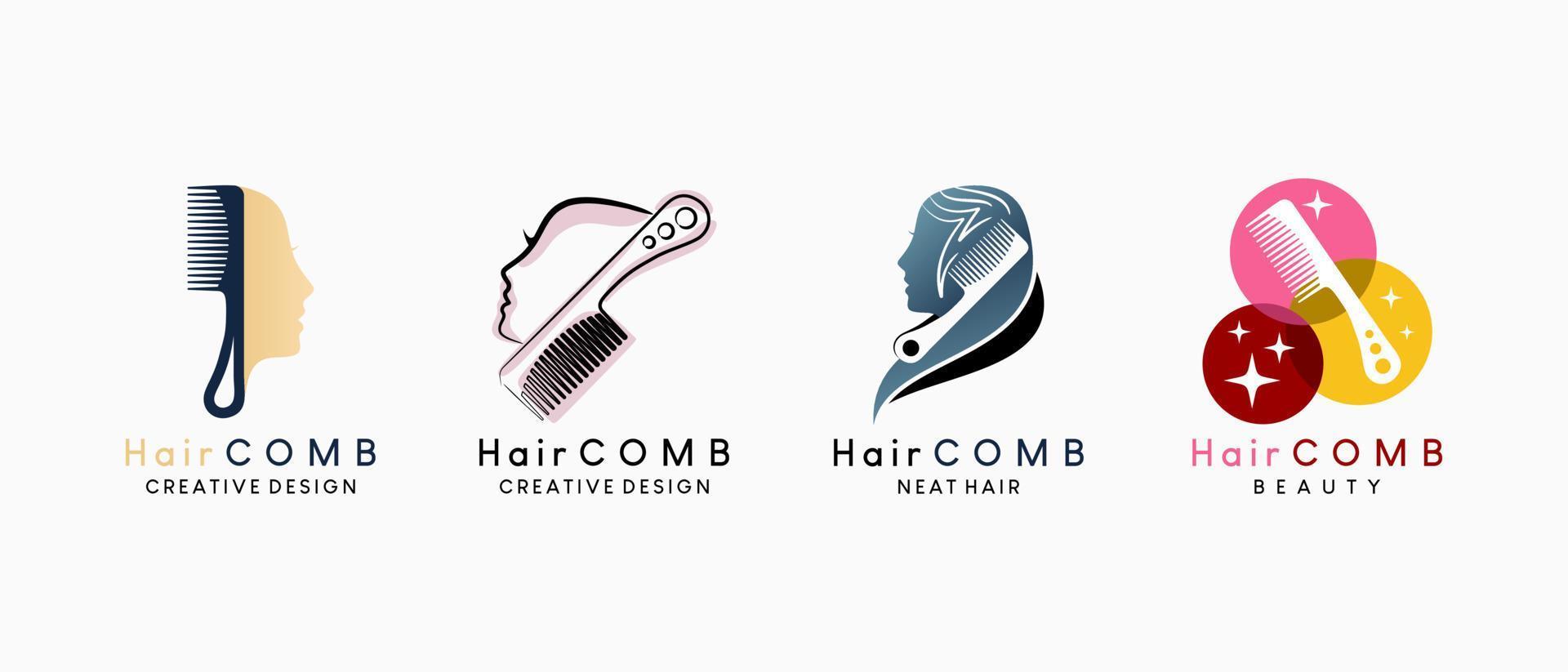 una colección de logotipos de peine de pelo o peine de belleza con un concepto creativo de color retro vector