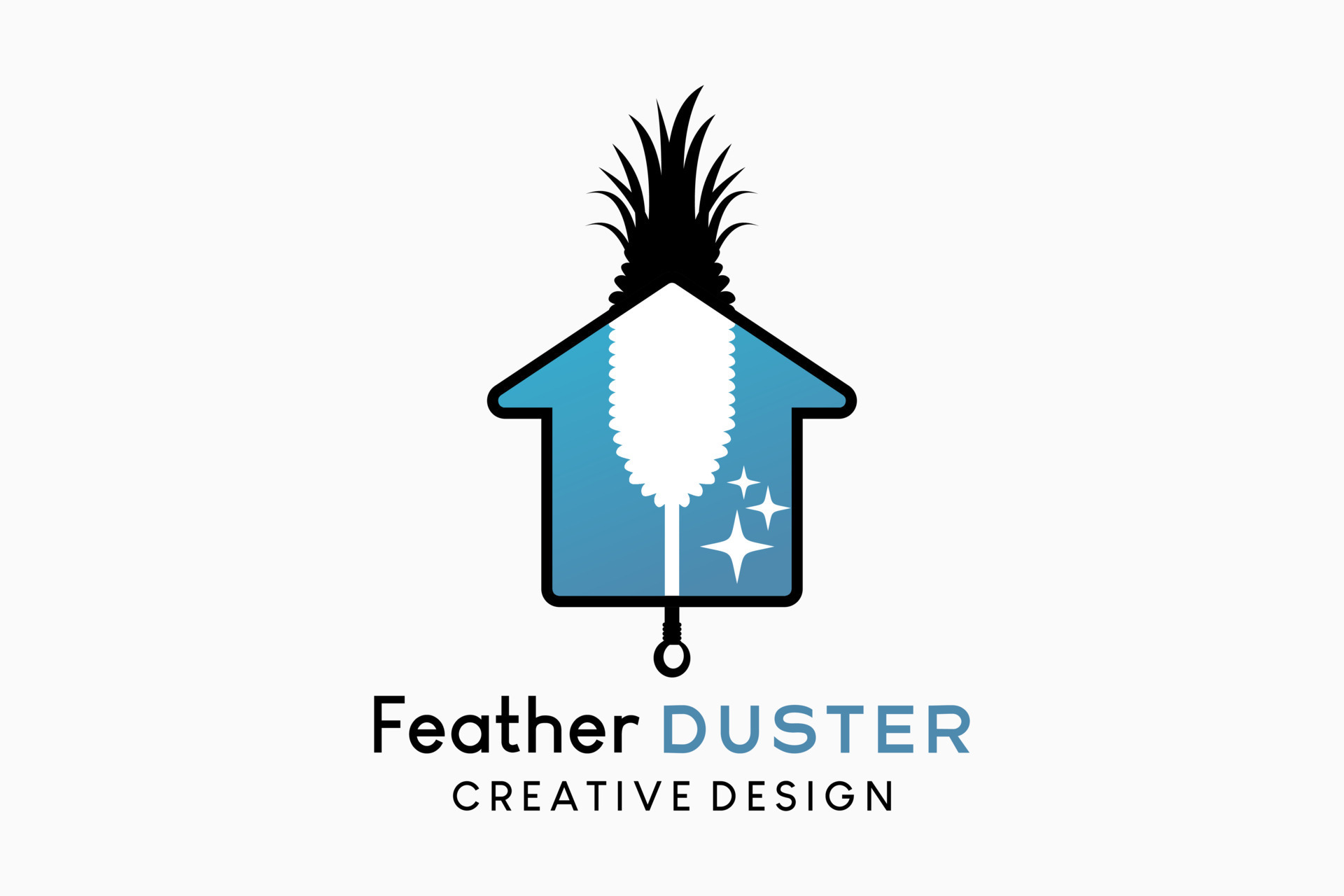 Quill feather duster logo design traditional dust cleaner illustration
