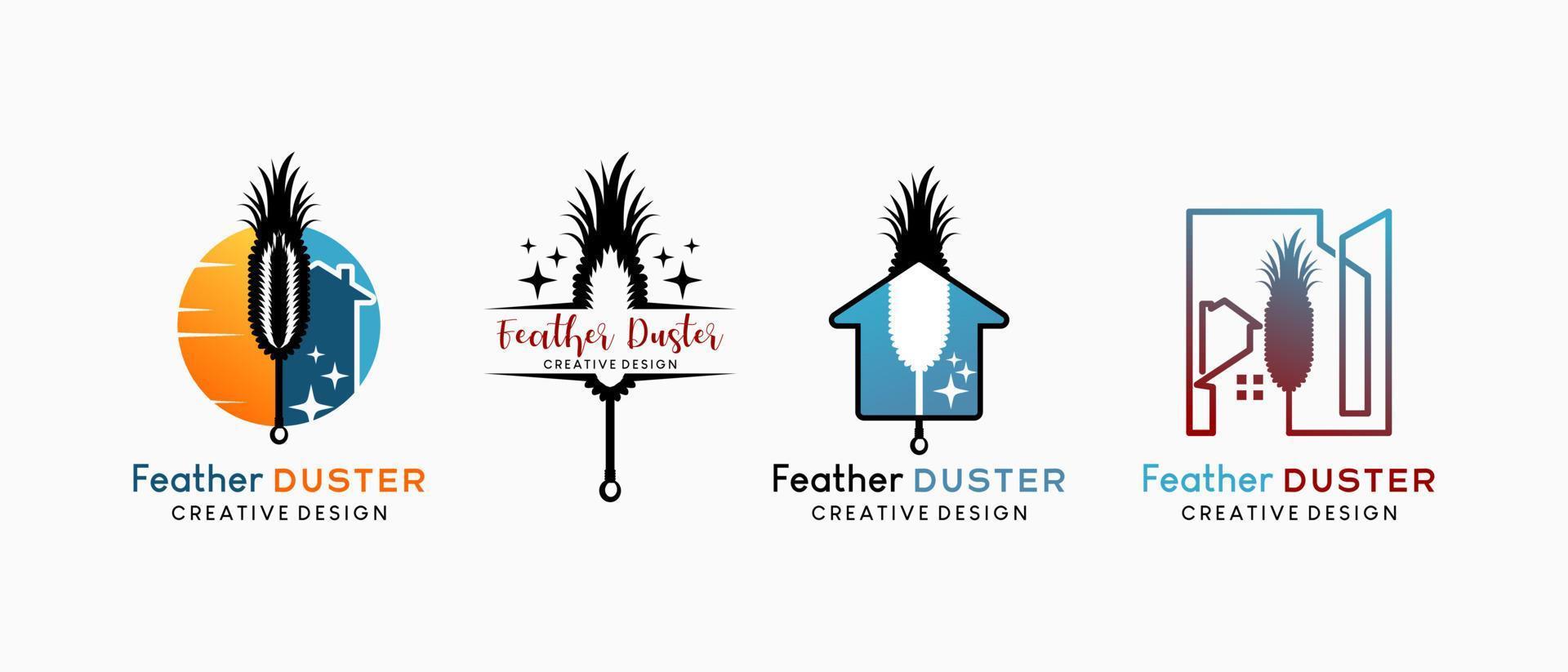 A collection of traditional feather duster logos with creative concepts, feather duster vector illustration quill