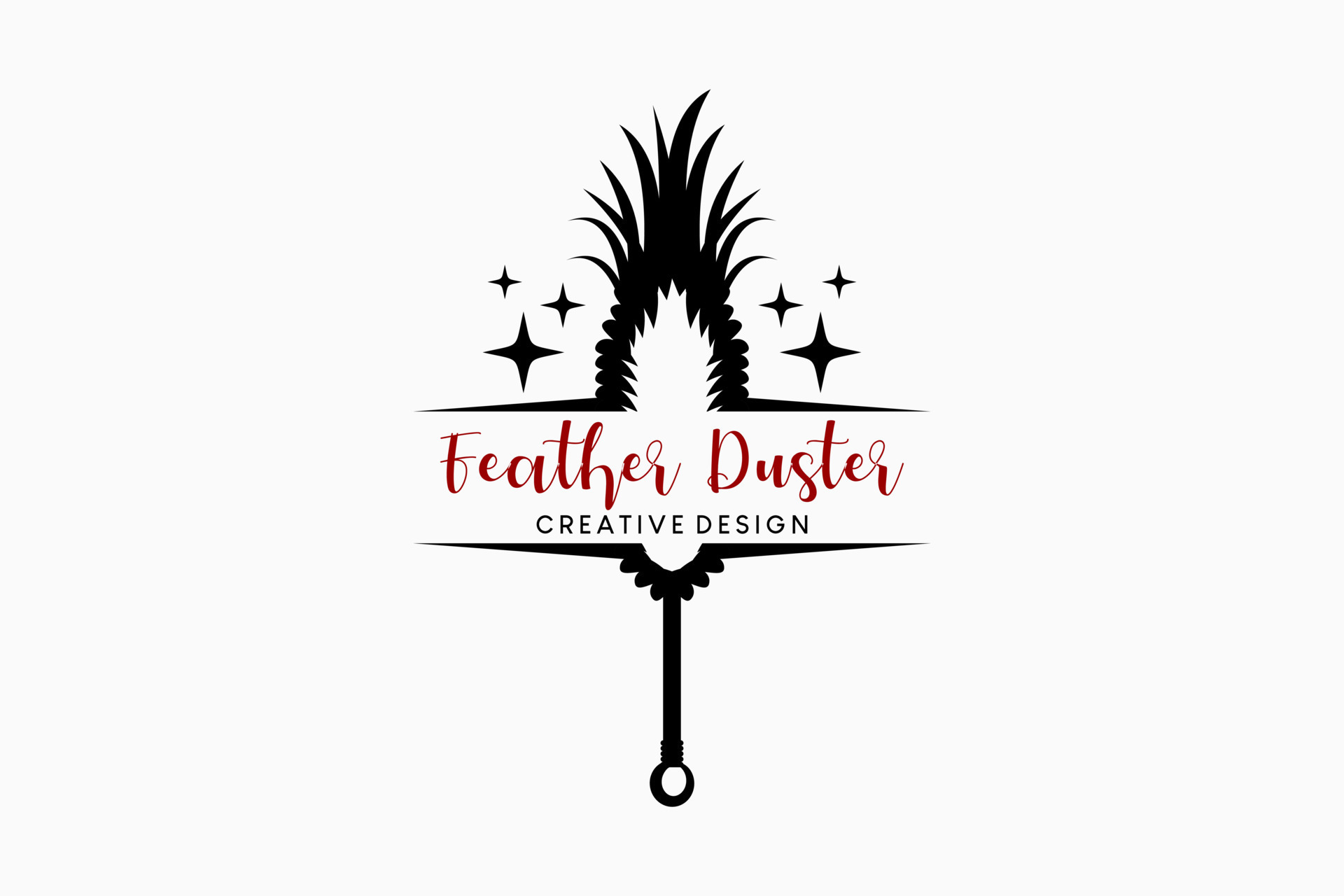 Quill feather duster logo design traditional dust cleaner illustration