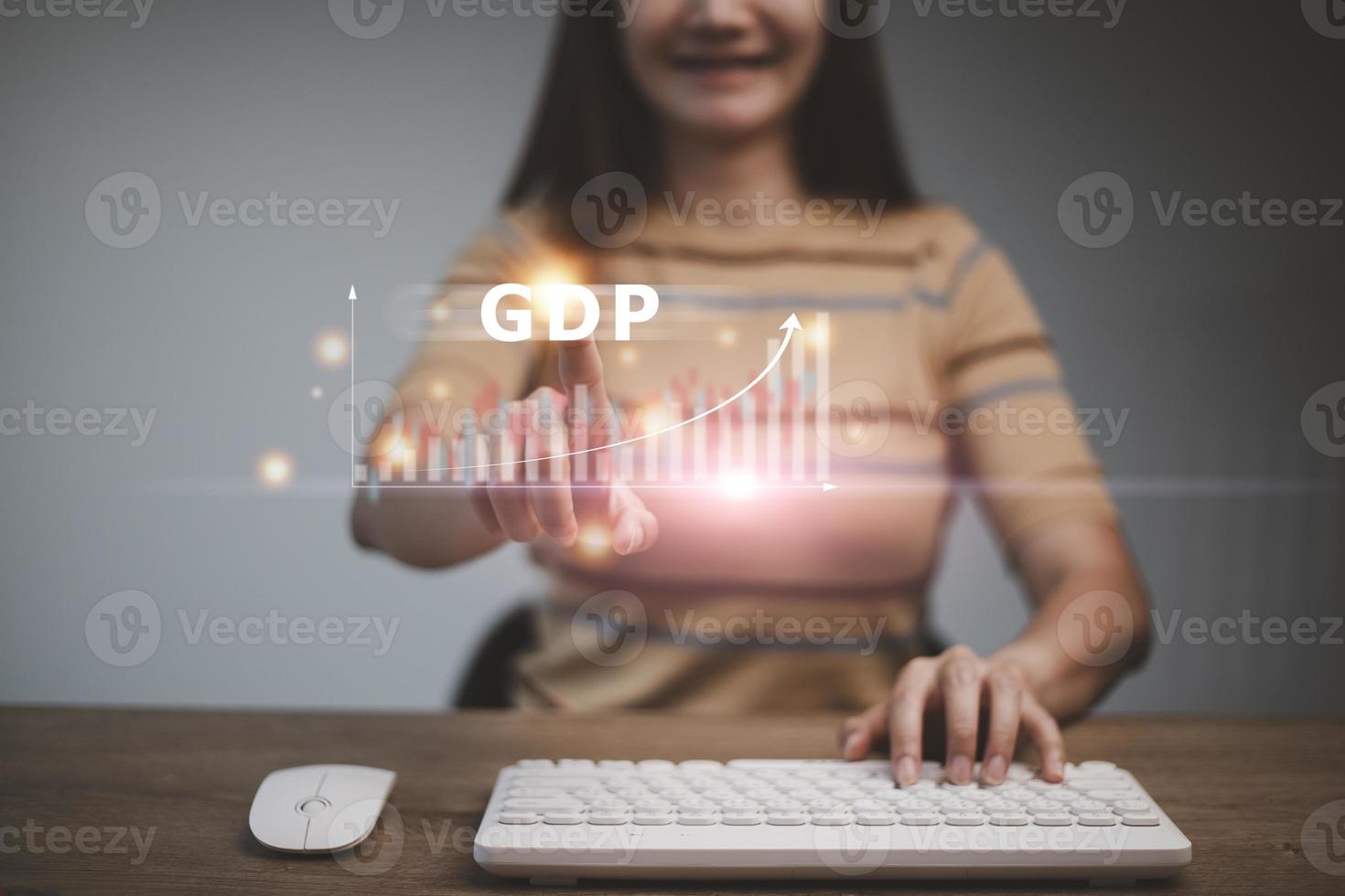 GDP Gross Domestic Product on Business Modern Background. Arrow and charts. photo