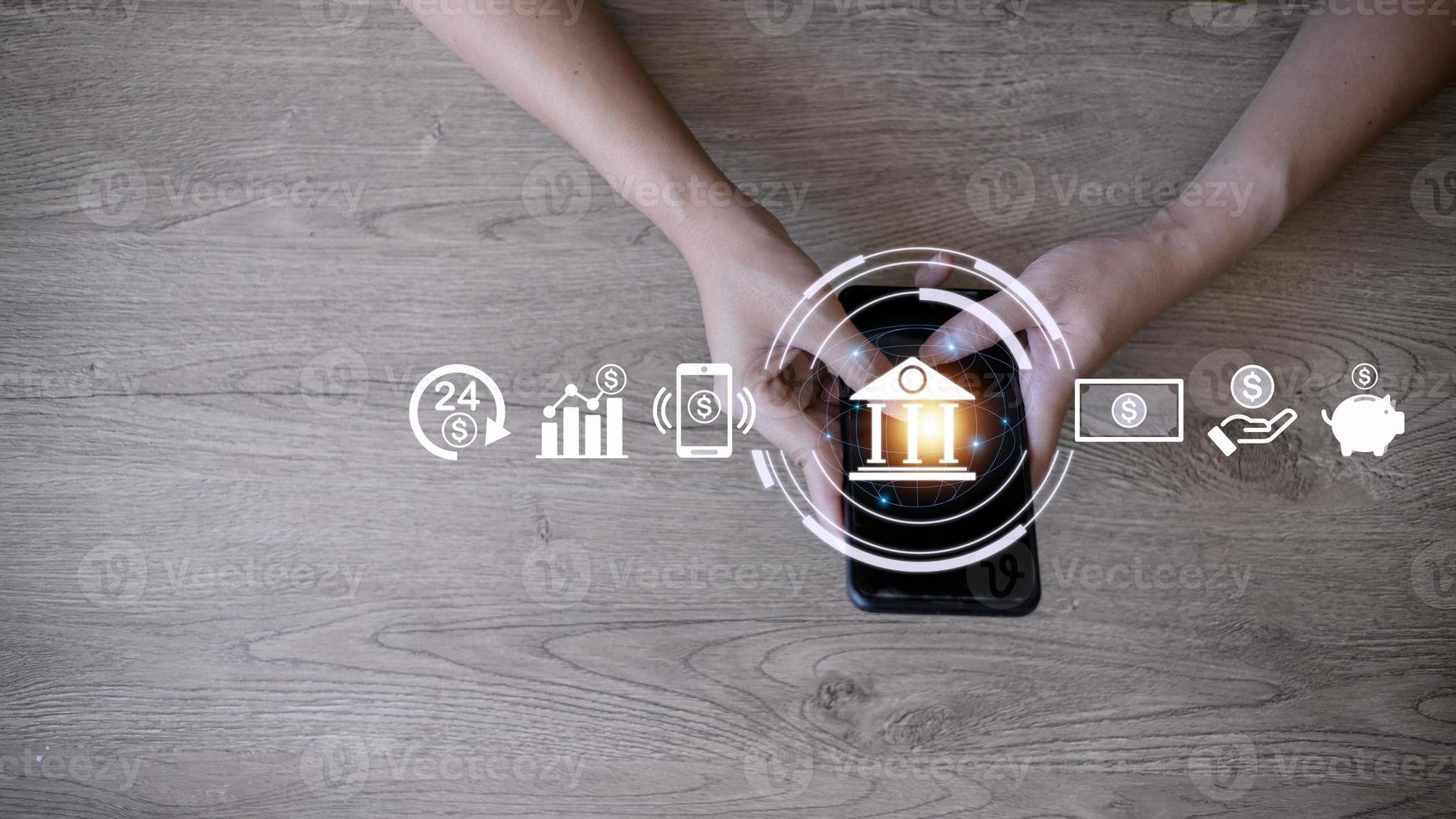 Online banking concept with person using a smartphone photo