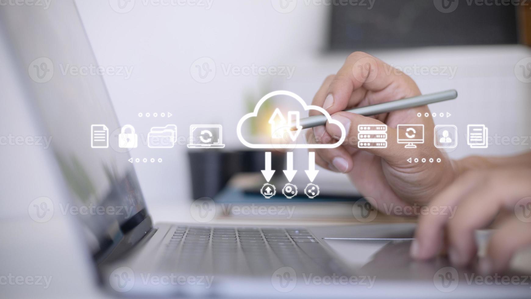 Business man showing concept of cloud computing. photo