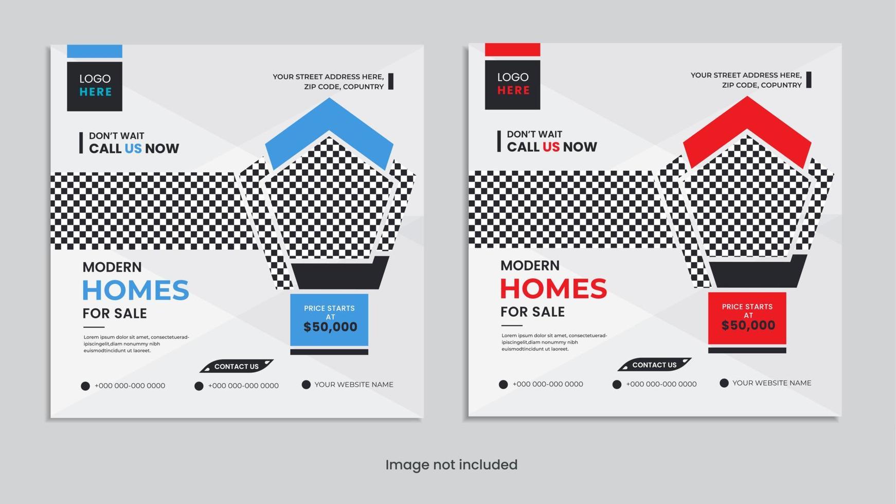 Modern Home for sale real estate social media post design set with creative shapes vector