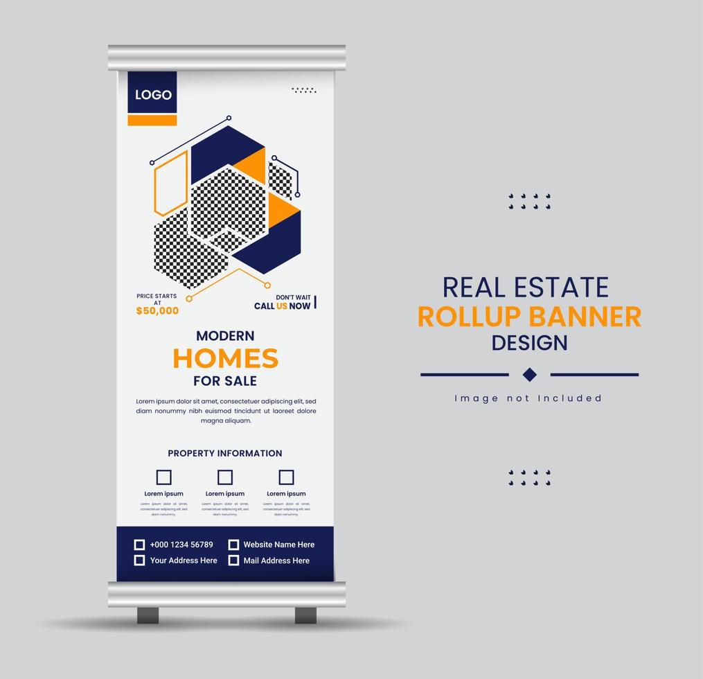 Print Real-estate home for sale or rent rollup display standee for promotional purpose vector