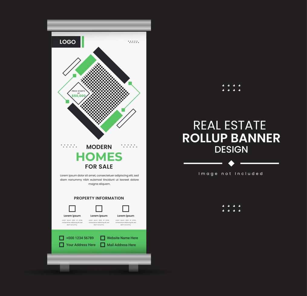Print Real-estate home for sale or rent rollup display standee for promotional purpose vector