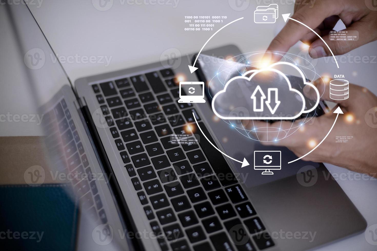 Business man showing concept of cloud computing. photo