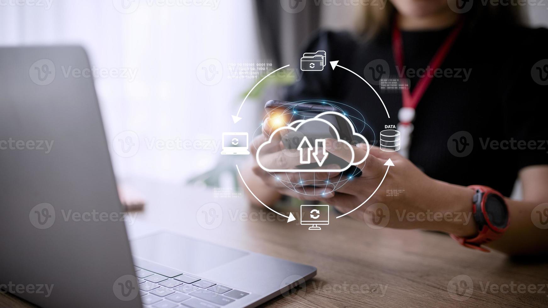 Cloud service technology concept with digital data storage icons. photo