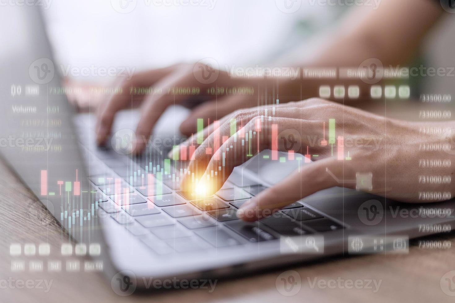 Close up businesswoman collecting data information converting into statistics, planning strategy gathering resources creating visual graphical graphs using computer laptop and smart mobile device photo