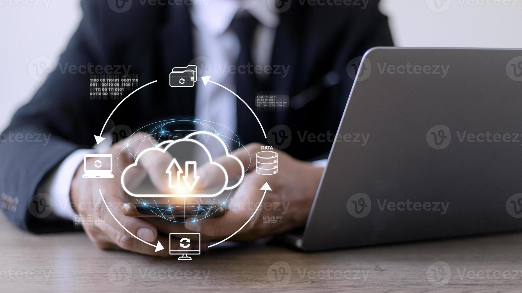 Cloud service technology concept with digital data storage icons. photo