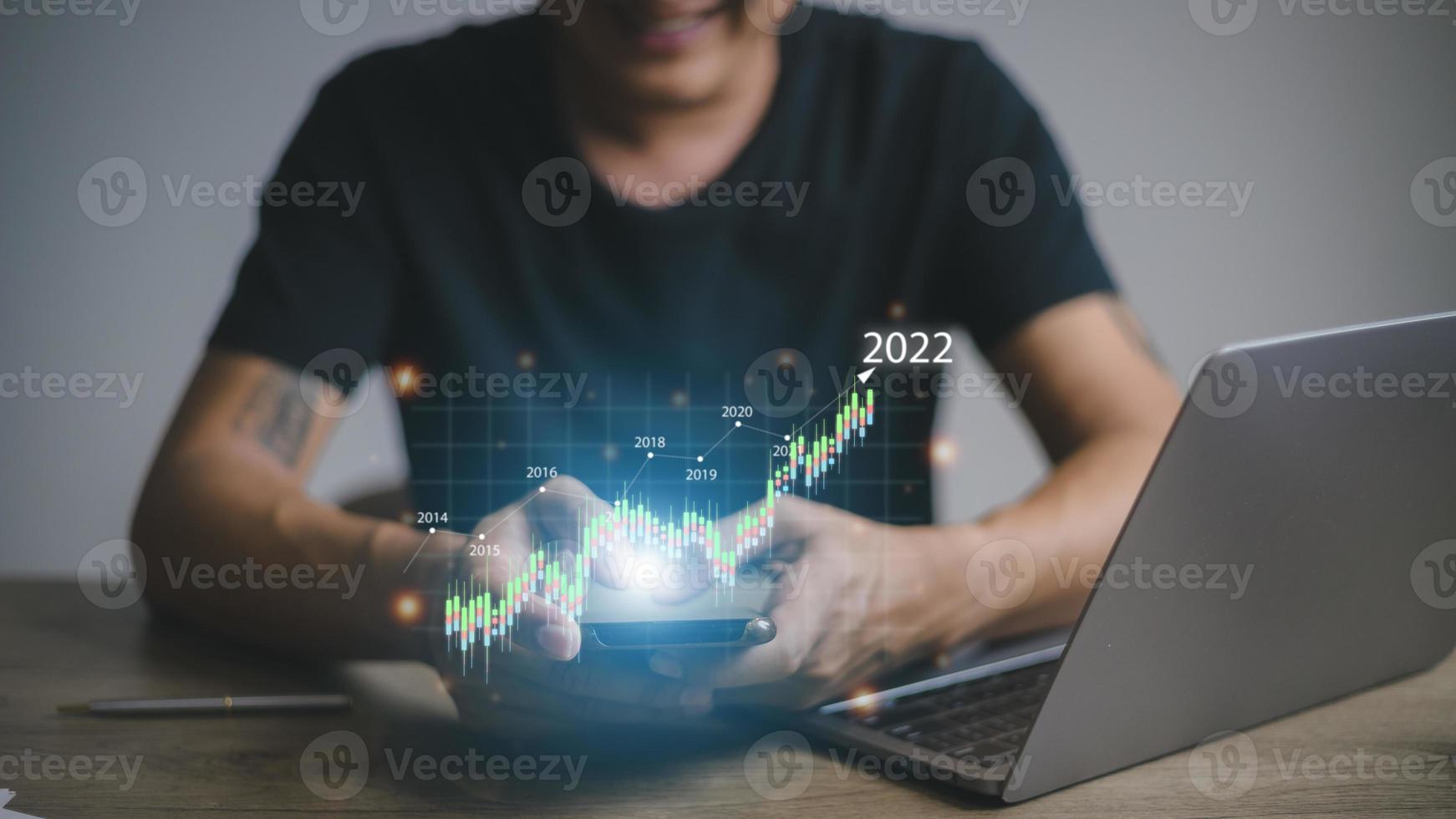 Businessman corporate future growth year 2021 to 2022. Planning, opportunity, challenge, and business strategy. New Goals, Plans, and Visions for Next Year 2022. photo