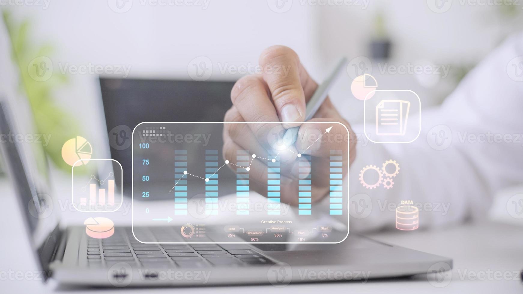 Business Intelligence concept - data analysis, management tools, intelligence, corporate strategy creation, data-driven decision making. photo