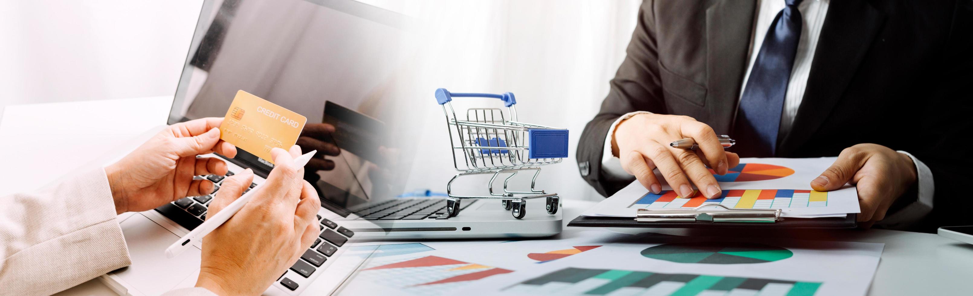 Woman hand using mobile smart phone, online payment, banking and online shopping at the home. photo
