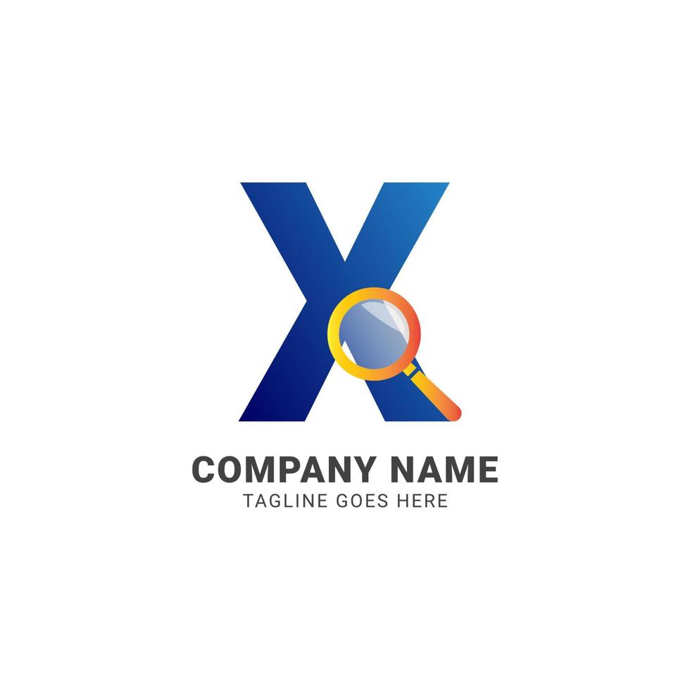 elemento de diseño de vector de logotipo de empresa de lupa de letra x