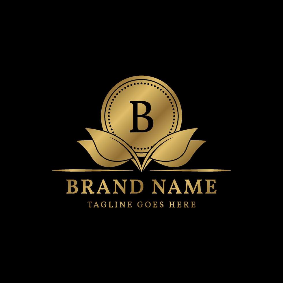 letra b lujoso círculo y hojas diseño de logotipo de vector de cresta simple para marca vintage natural
