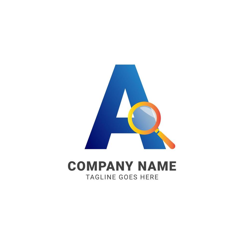letter A magnifying glass company logo vector design element