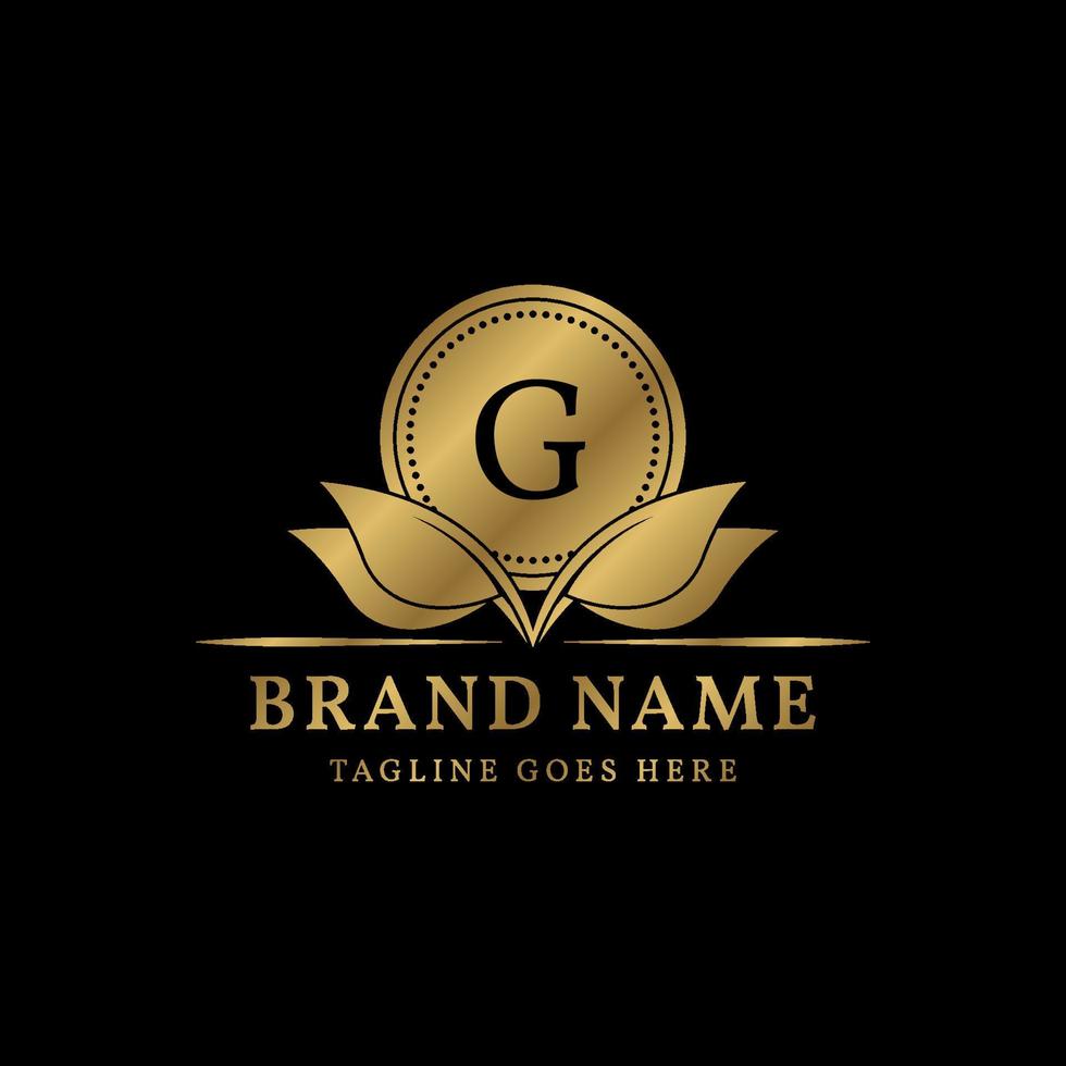 letter G luxurious circle and leaves simple crest vector logo design for natural vintage brand