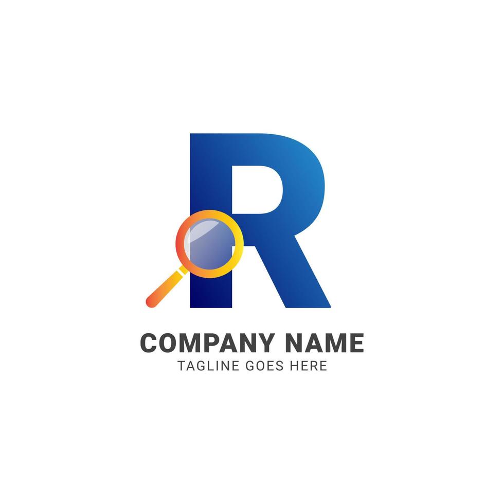 letter R magnifying glass company logo vector design element