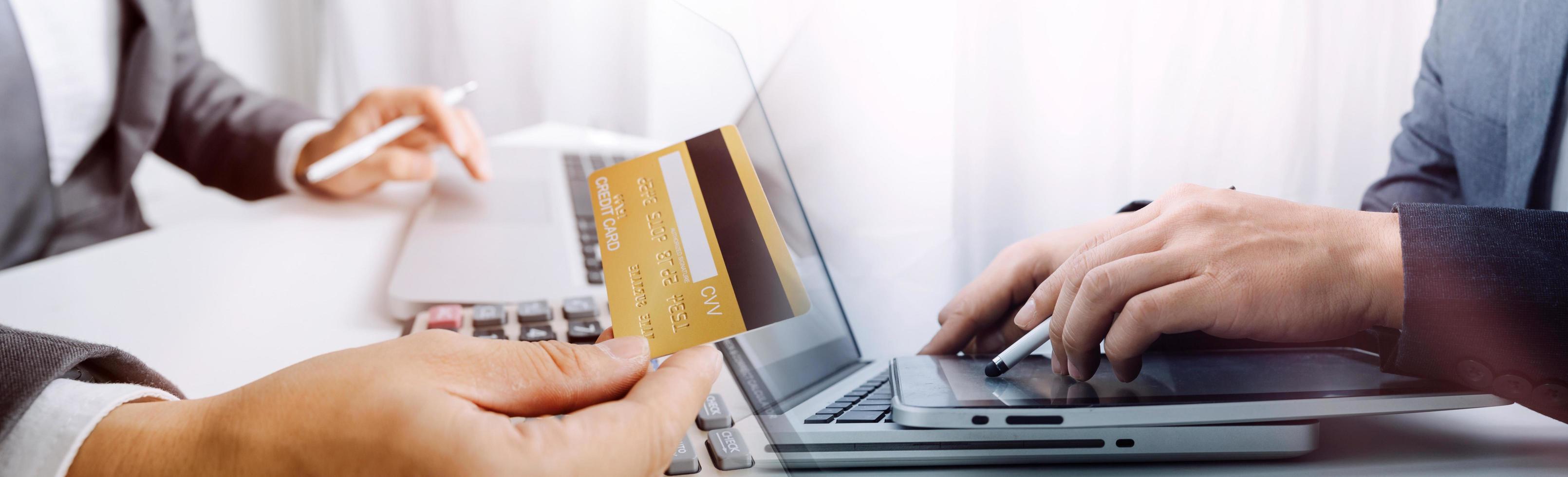 Woman hand using mobile smart phone, online payment, banking and online shopping at the home. photo