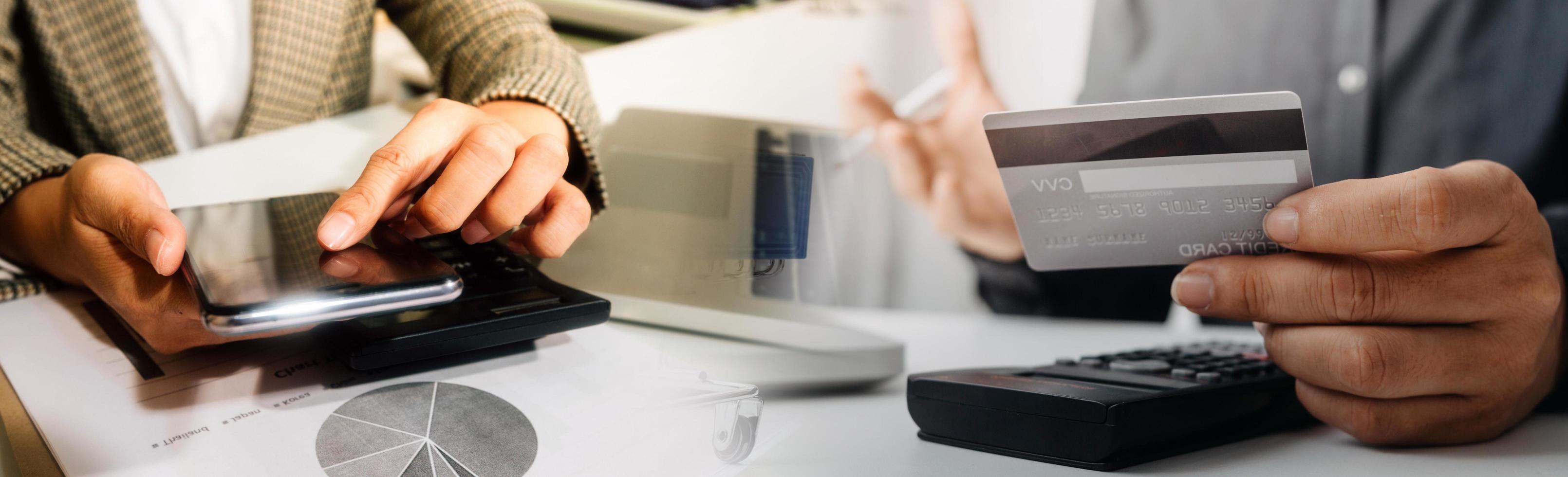 Woman hand using mobile smart phone, online payment, banking and online shopping at the home. photo