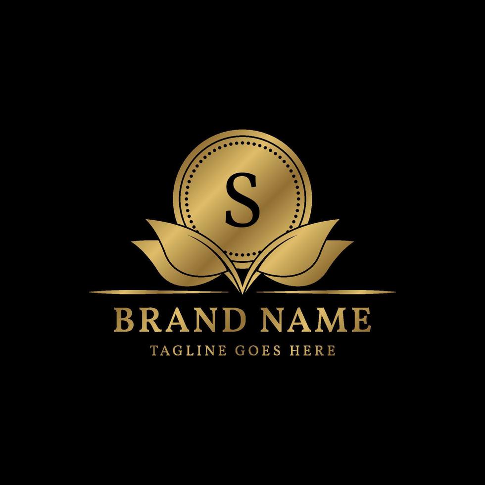 letter S luxurious circle and leaves simple crest vector logo design for natural vintage brand