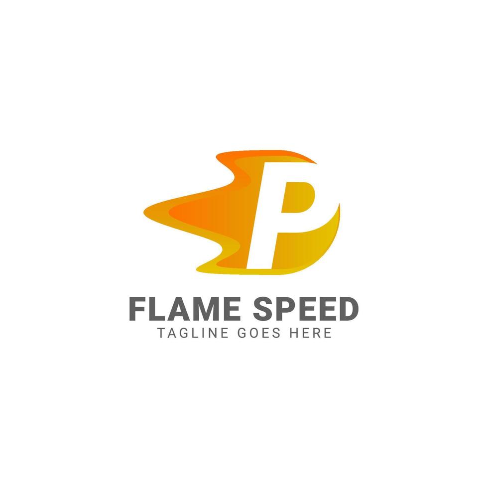 letter P flame speed vector logo design