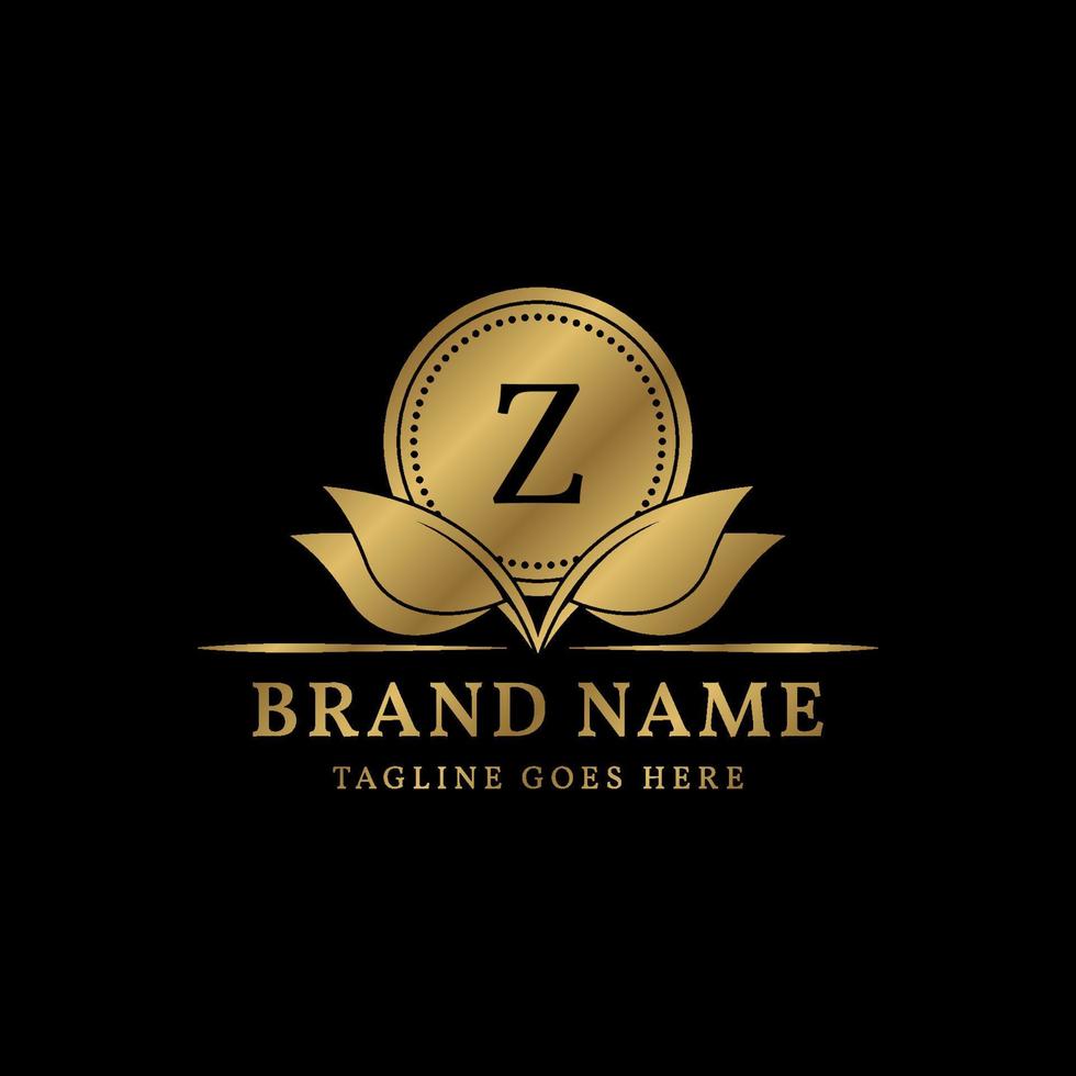 letter Z luxurious circle and leaves simple crest vector logo design for natural vintage brand