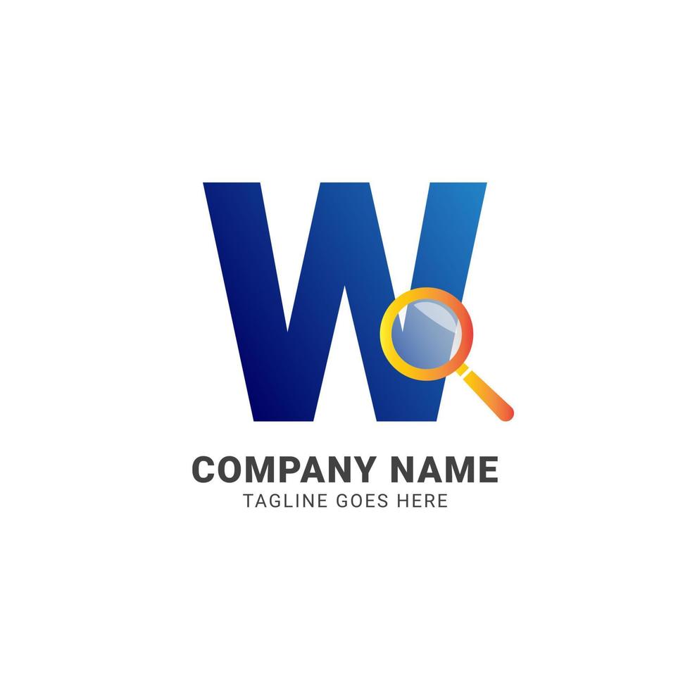 elemento de diseño de vector de logotipo de empresa de lupa de letra w