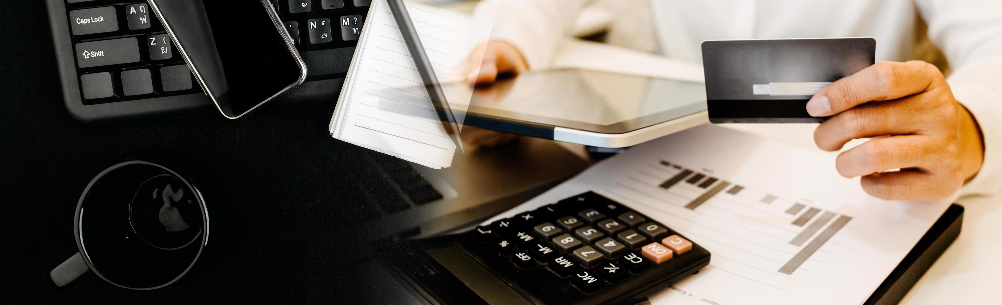 Woman hand using mobile smart phone, online payment, banking and online shopping at the home. photo