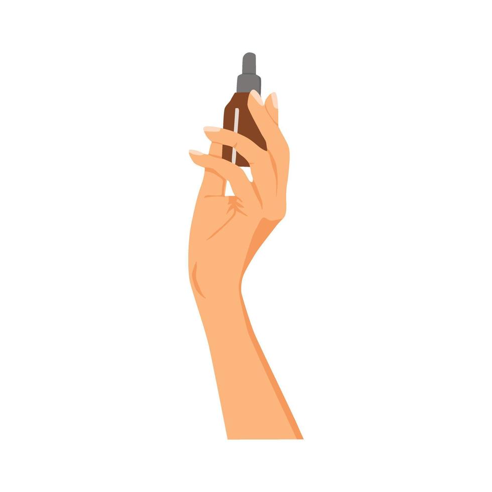 Vector illustration of Woman's hands with different cosmetic products in bottles