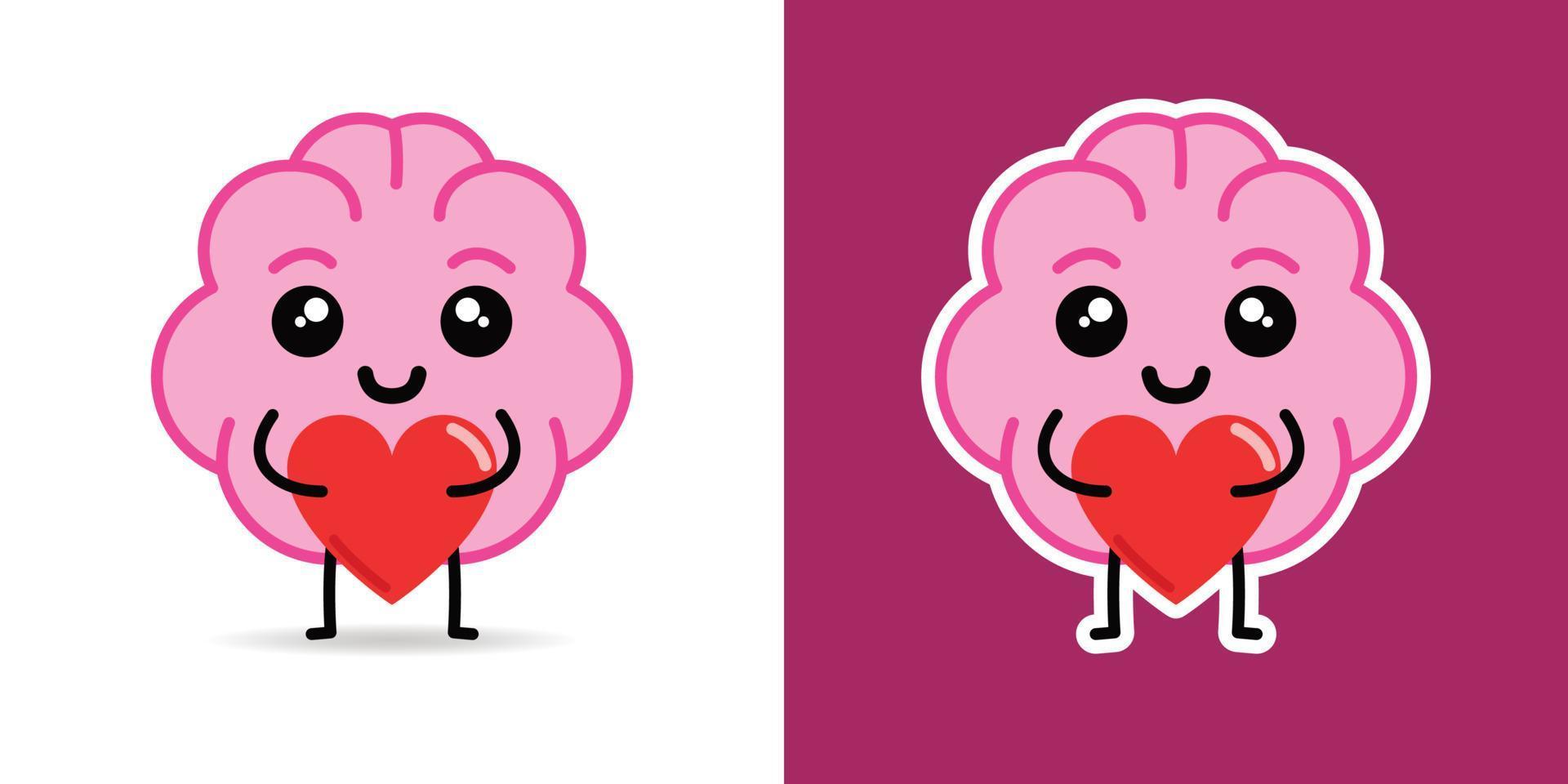 Brain holding heart. Mental health concept cute kawaii cartoon vector icon. Flat illustration style for poster, brochure, web, mascot, sticker, logo and icon.