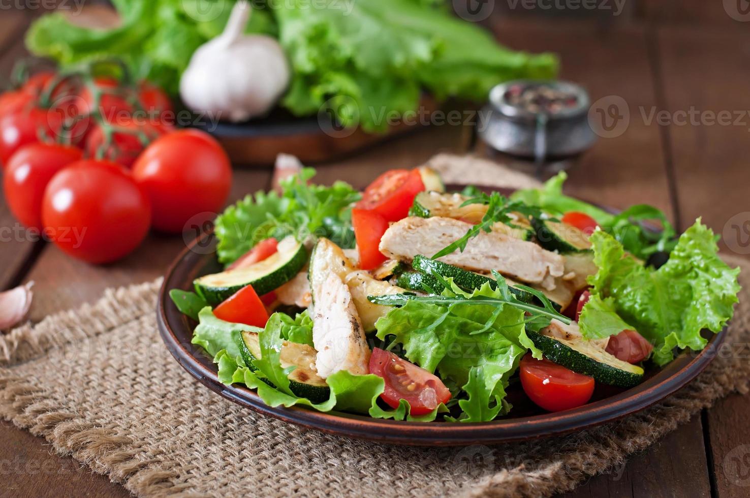 Salad of chicken breast with zucchini and cherry tomatoes photo
