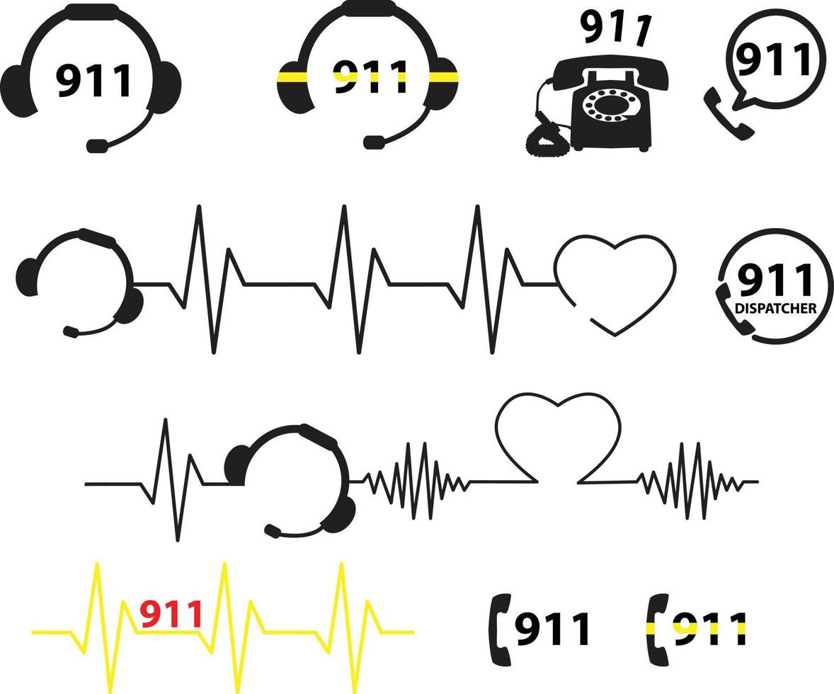 Set of 911 icon on white background. crisis hotline sign. emergency service symbol. flat style. vector