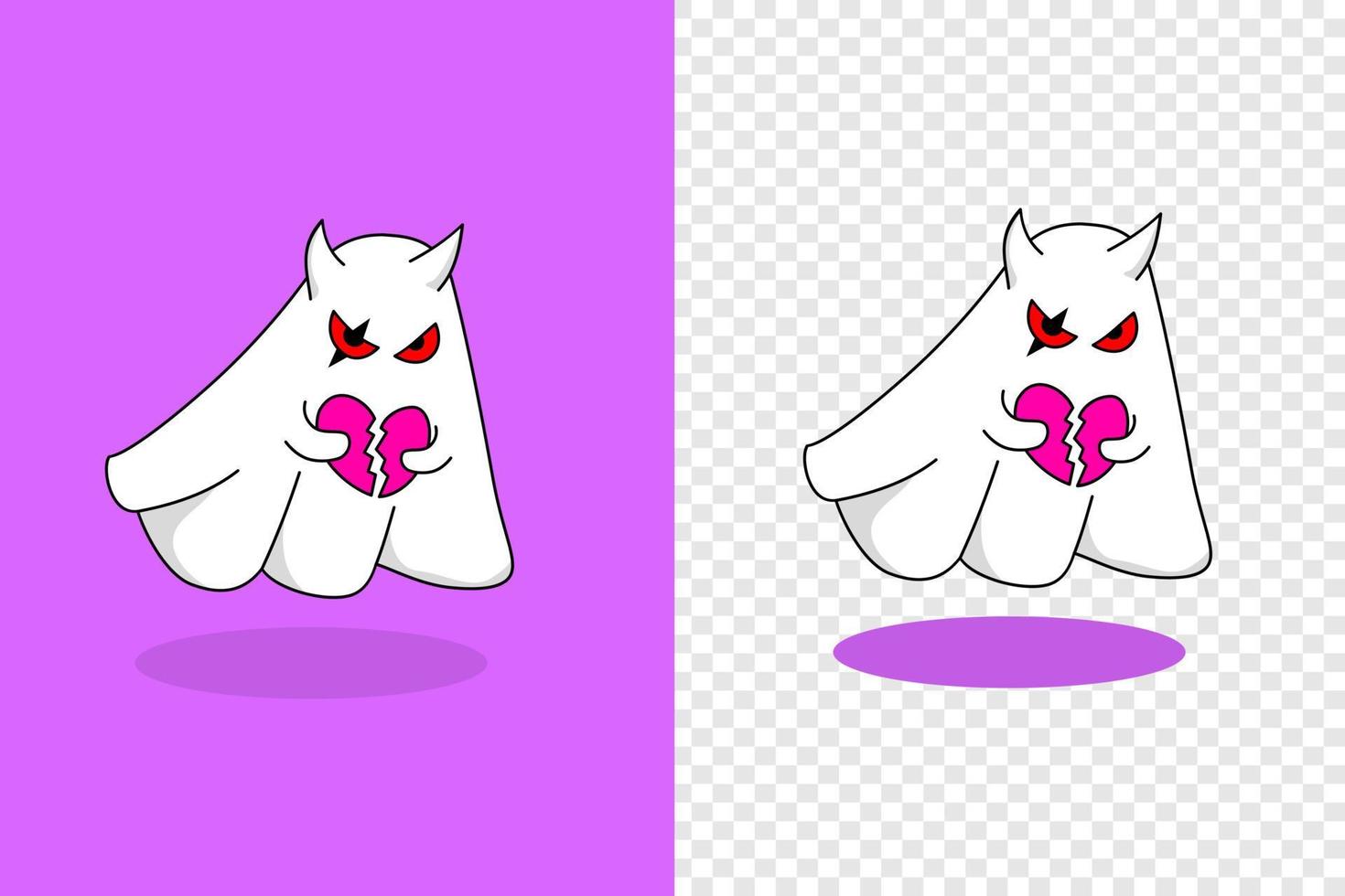 Vector Illustration of Cute Ghost Holding Heart broken in Cartoon Flat Style