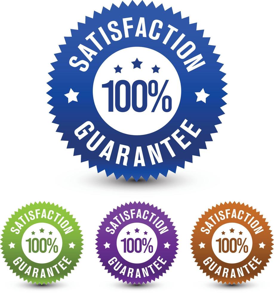 4 colored 100 percent satisfaction guarantee design badge design isolated on white background. vector design.