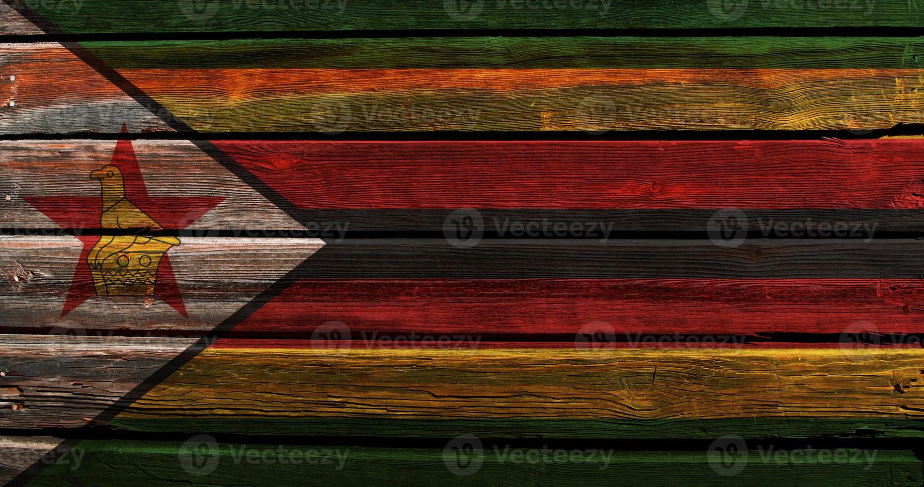 3D Flag of Zimbabwe on wood photo