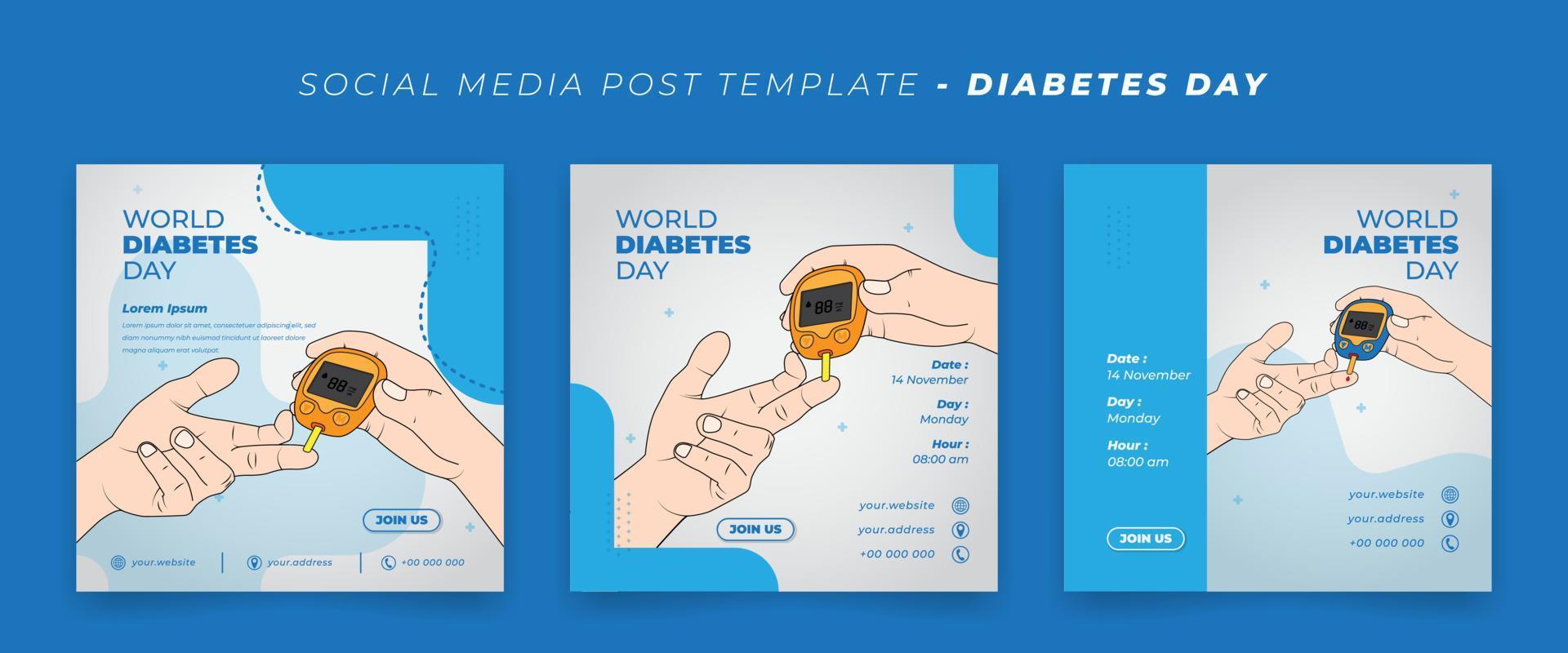 control saludable con el uso de un medidor de glucosa en la mano para el diseño del día mundial de la diabetes vector