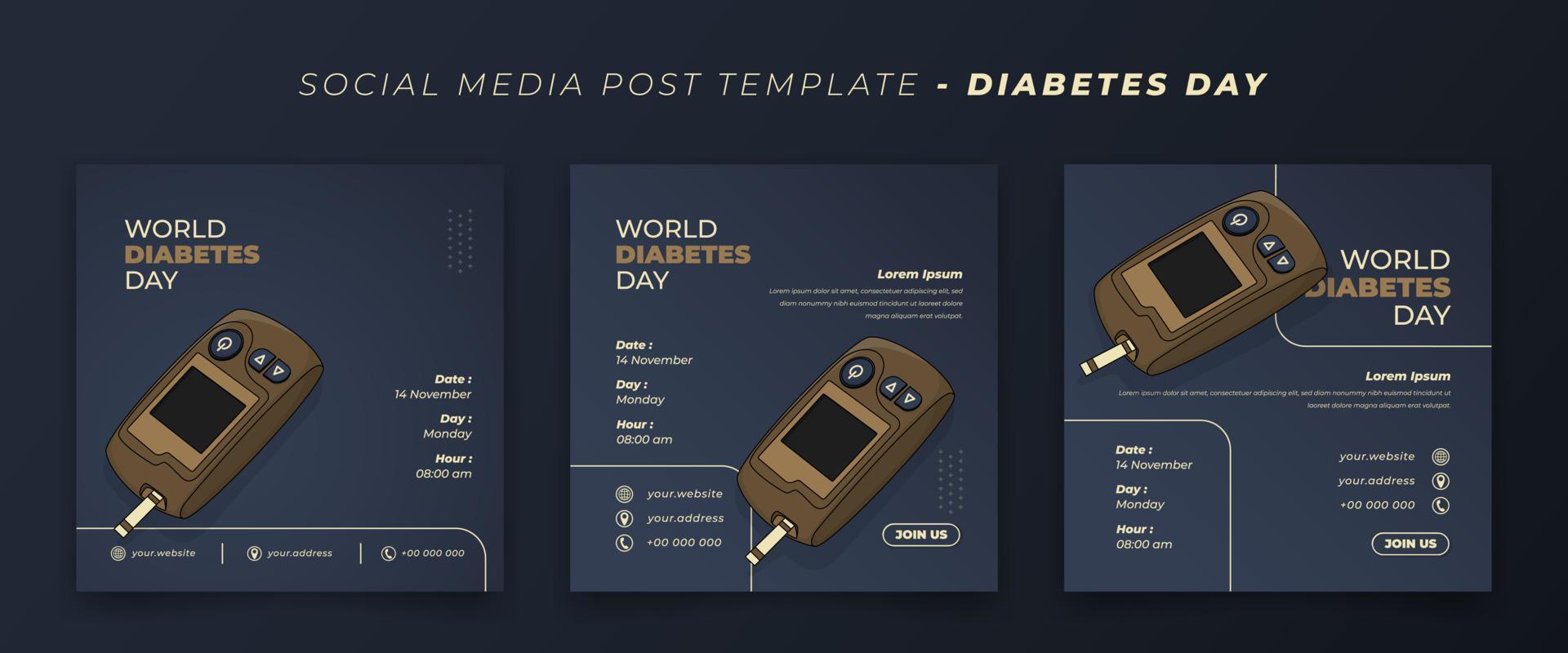 World diabetes day in social media post template with glucose meter design vector