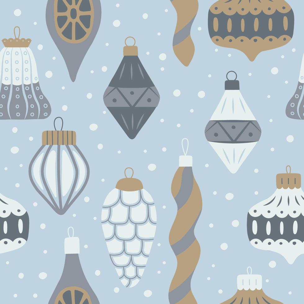 Christmas seamless pattern with Vintage xmas toys. Hand drawn vector illustration in retro style