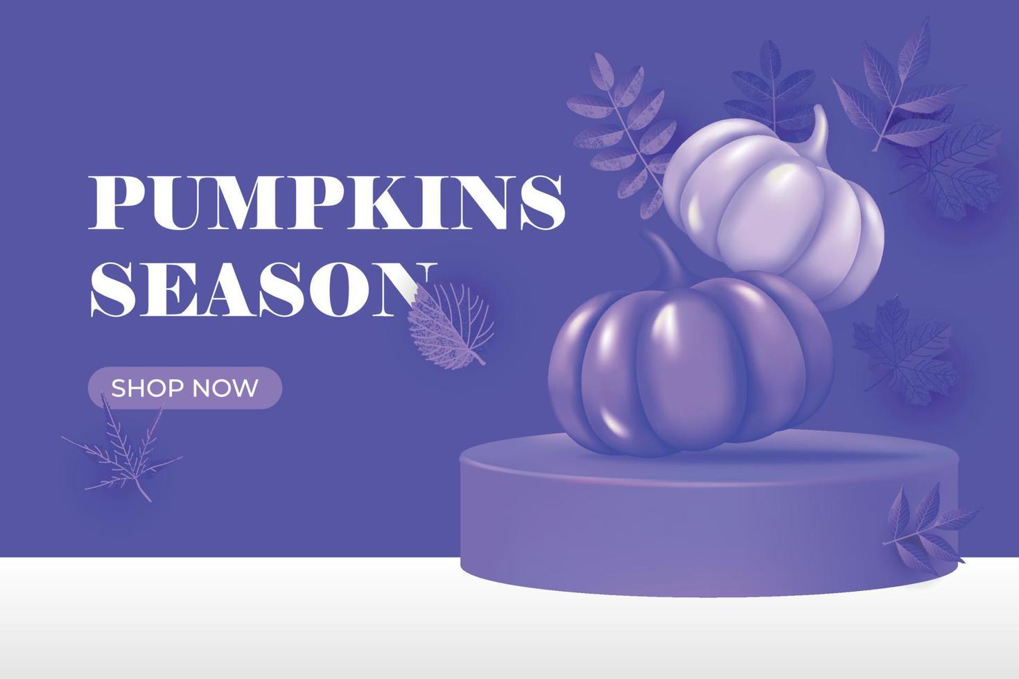 Banner template with podium, and realistic 3D pumpkin. Vector 3D realistic illustration