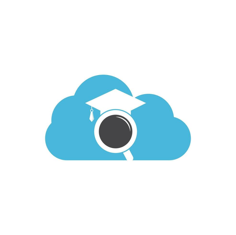 Search education cloud shape concept logo. Graduate Hat and Magnifying Glass logo design. Student finder vector logo template.