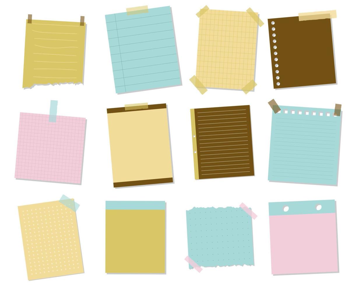 Collection of Note Paper. Blank reminder paper notes. Sticky Note. Vector Illustration