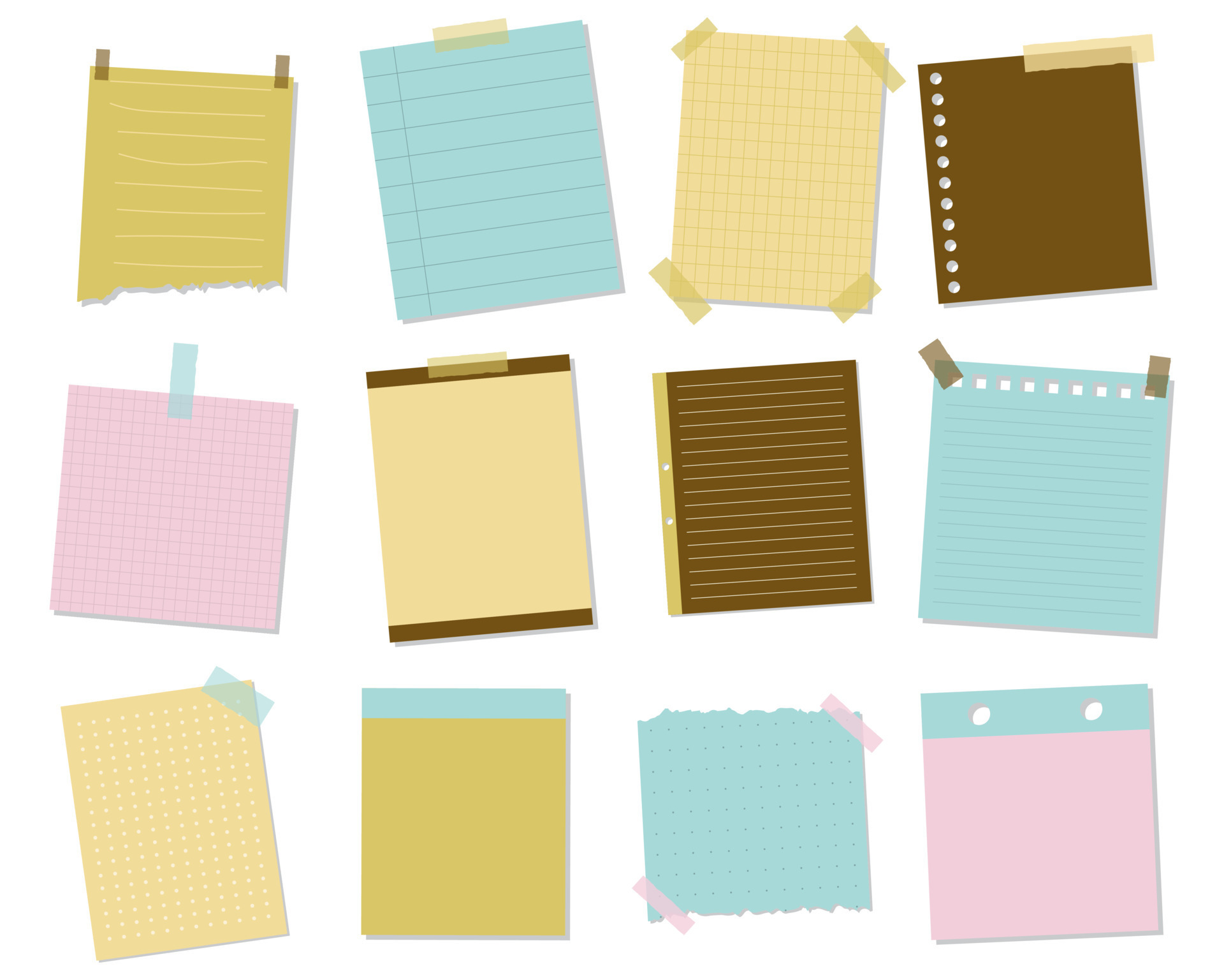 Collection of Note Paper. Blank reminder paper notes. Sticky Note